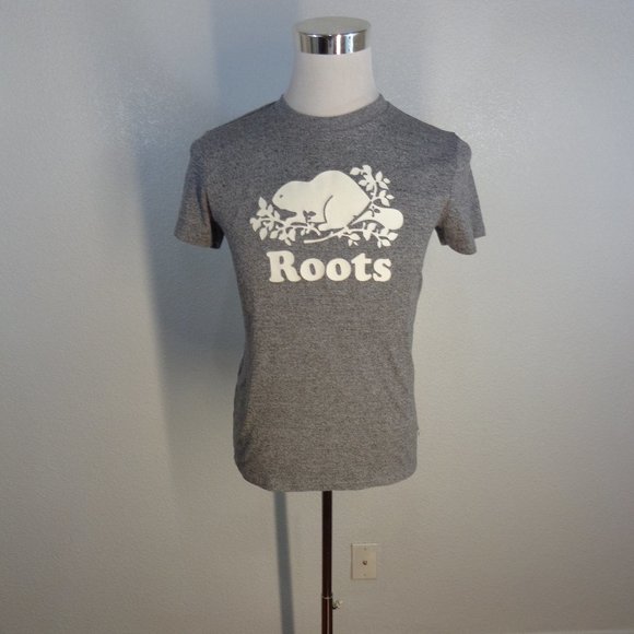 Roots Organic Cooper Beaver Fuzzy Logo Salt Pepper Short Sleeve T-Shirt Med - Picture 1 of 6